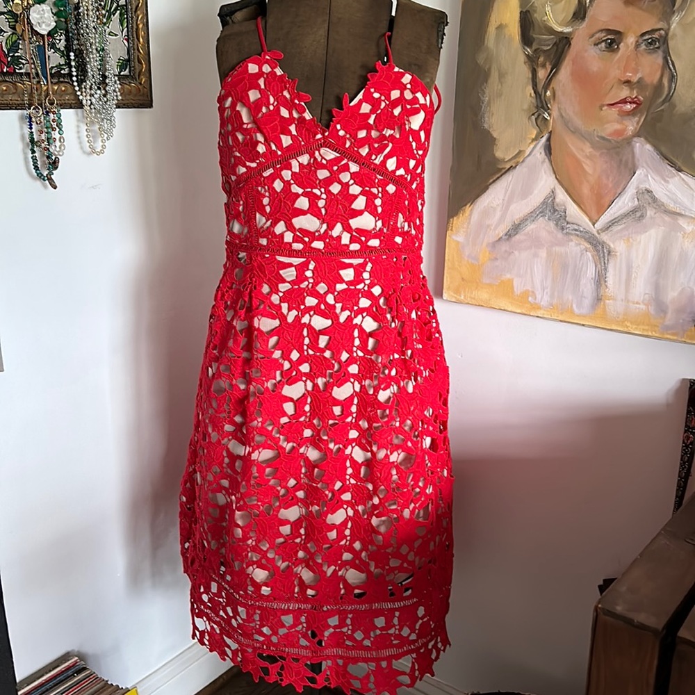 Red midi lace cocktail/brunch dress, size 6